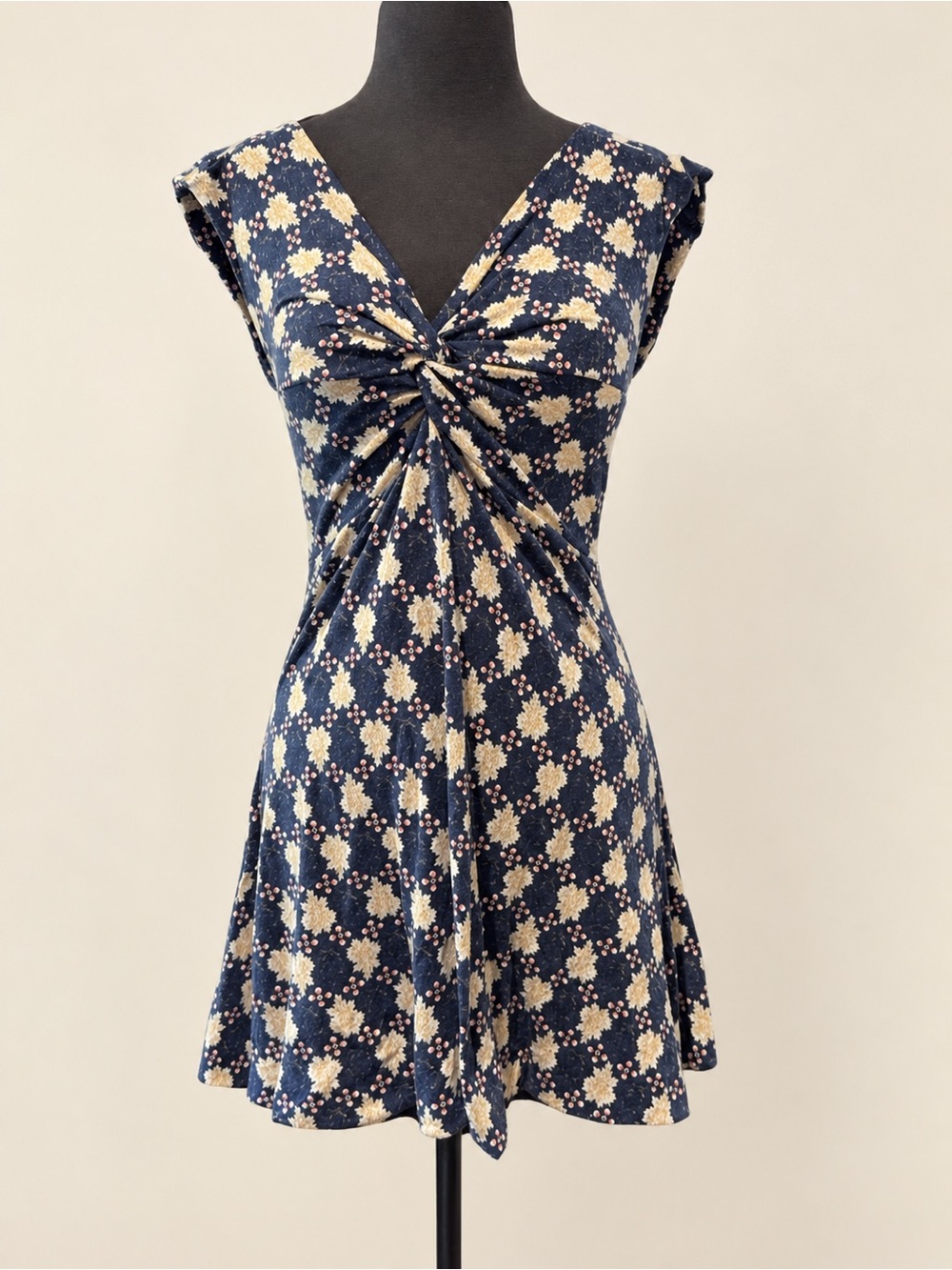Navy Floral Twist-Front A-Line Dress